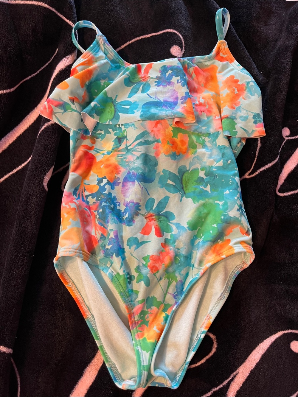 Athleta Girls Floral One-Piece Swimsuit in Aqua, Orange, Green